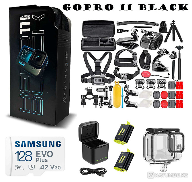GoPro HERO 11 қара жинағы + бекіткіштер + батареялар және зарядтағыш  - изображение 1