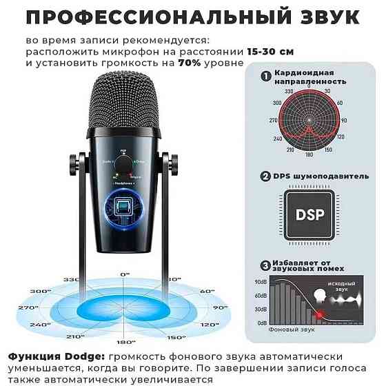 Микрофон студийный; проводной; Jmary MC-PW8 для стрима; звукозаписи  Алматы
