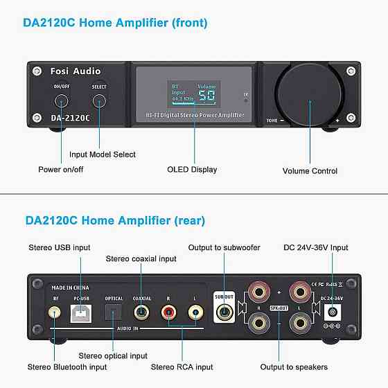 Акустика JVC 90F. 140 W усилитель Fosi Audio DA2120C Bluetooth 240W Алматы