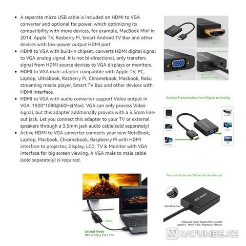 Новые - Конвертер с HDMI на VGA с поддержкой аудио UGREEN (40248) Алматы - изображение 6