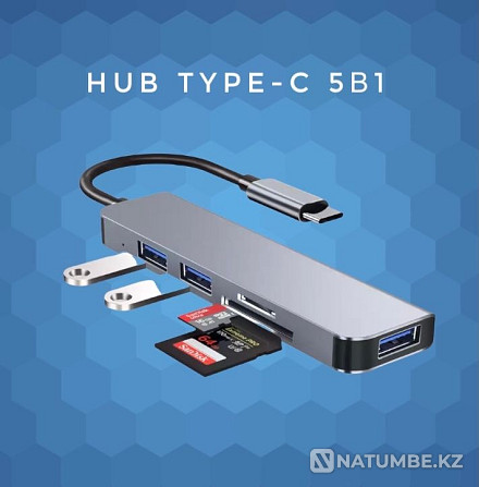 Разветвлитель переходник HUB Type-c macbook ipad Алматы - изображение 3