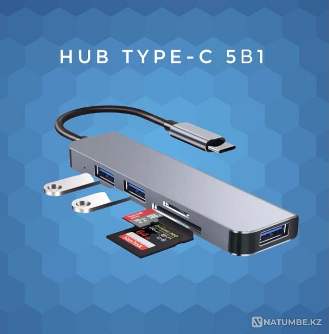 Разветвлитель переходник HUB Type-c macbook ipad Алматы - изображение 3