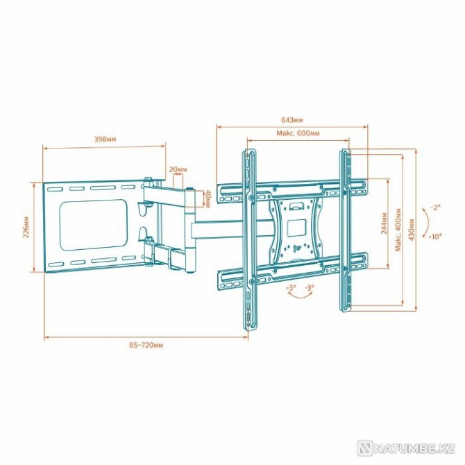 Кронштейн для телевизора консольный поворотный Onkron M7L; до 68" Алматы - изображение 2