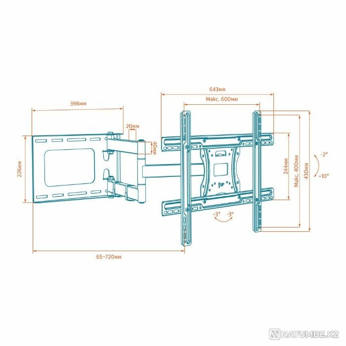 Кронштейн для телевизора консольный поворотный Onkron M7L; до 68" Алматы - изображение 2