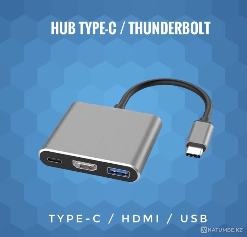 Переходник адаптер HDMi TYPE-C тайп си USB Thunderbolt HUB Алматы - изображение 3
