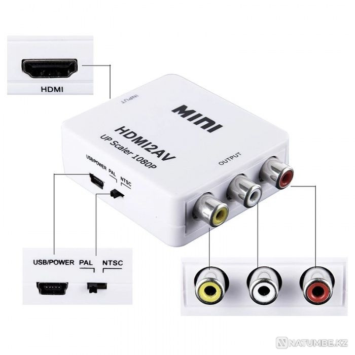 Переходник/конвертер hdmi на тюльпан;колокольчик; av; rca Алматы - изображение 2