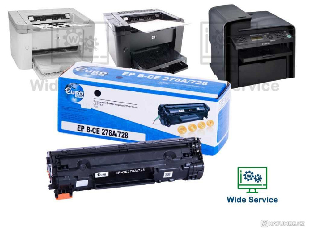 HP және Canon принтерлеріне арналған CE278A/728 Euro басып шығару тонер картридждері  Алматы - изображение 1