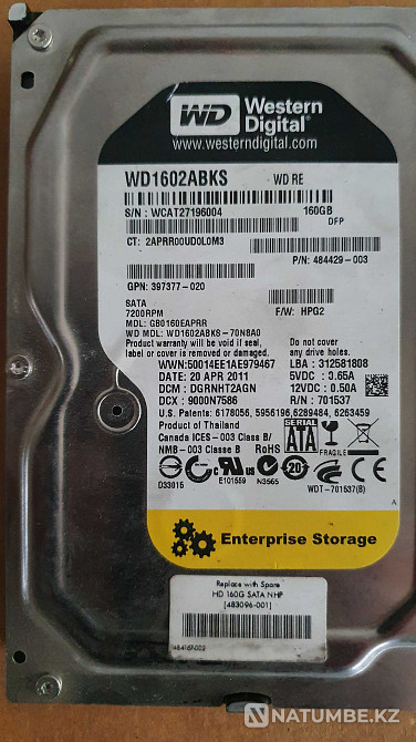 Western Digital; WD1602ABKS; 160GB Алматы - изображение 1