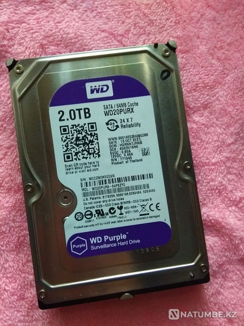 Жёсткий диск на 2 ТБ Western Digital Purple (Компьютер не видит диск) Алматы - изображение 1