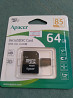Продам новую микро флешку Apacer 64Gb с адаптером. Almaty