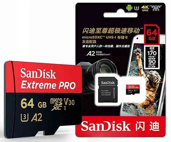 Карта памяти SanDisk microSDXC 64 ГБ Class 10; V30; A2; UHS Class 3 Алматы