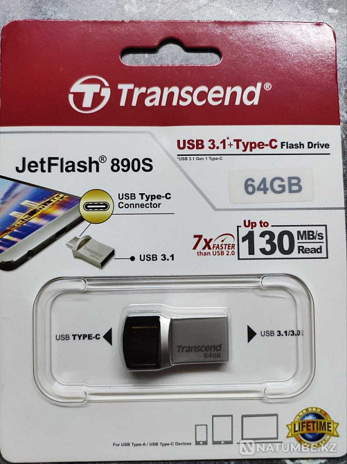 Новая USB Флешка 64Gb Transcend JetFlash 890S; USB 3.1 Алматы - изображение 1