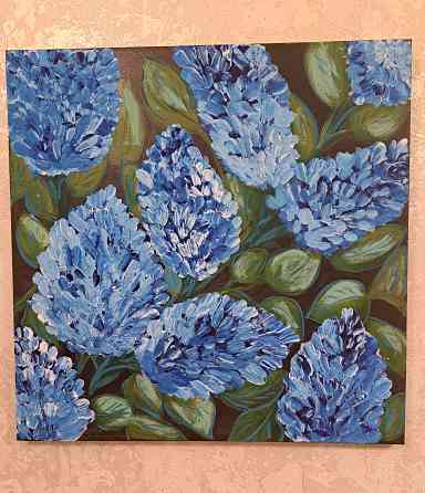Картина цветы синие на холсте 