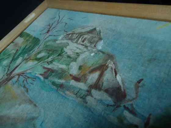 Картина на ткани в стиле батик старинная в деревянной раме 50см на 40 