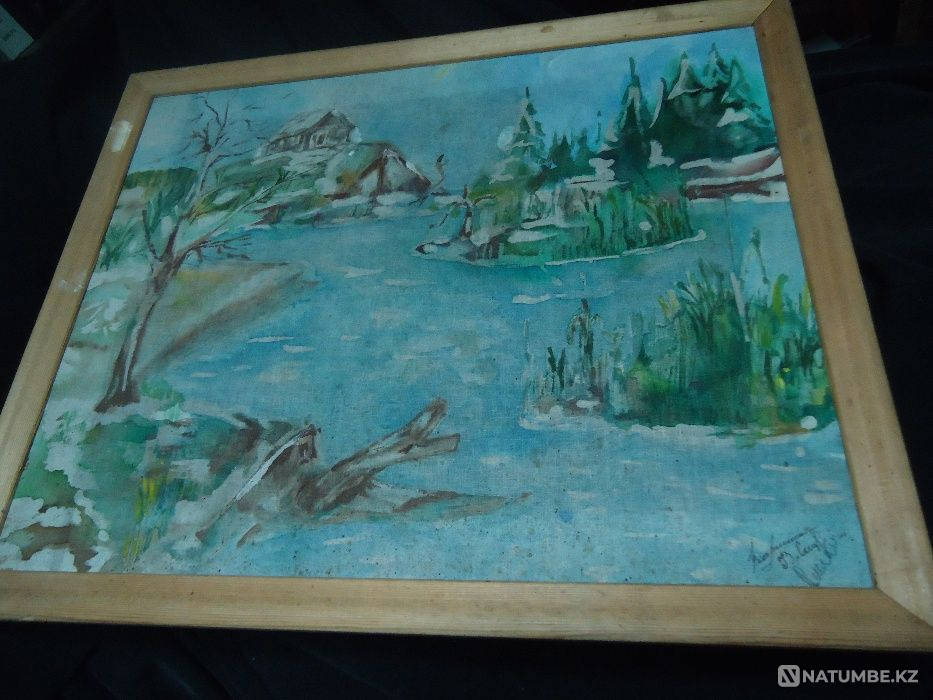 Antique fabric painting in batik style in a wooden frame 50cm by 40  - photo 6