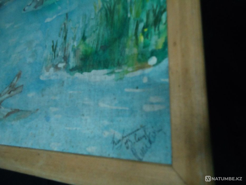 Antique fabric painting in batik style in a wooden frame 50cm by 40  - photo 3