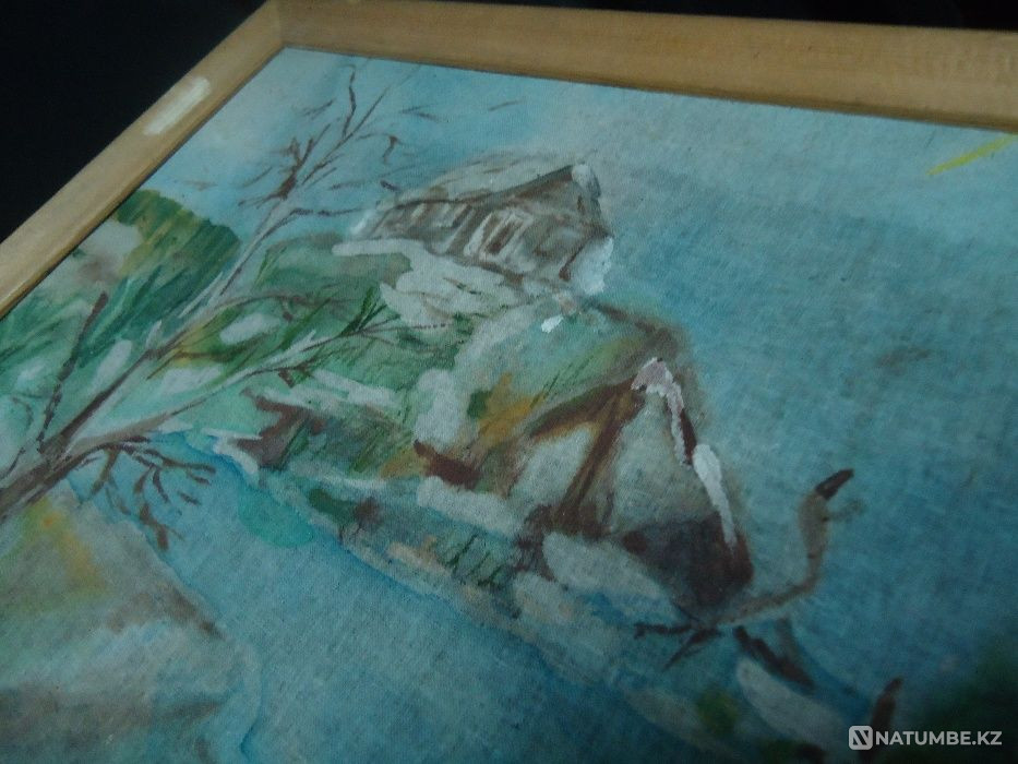 Antique fabric painting in batik style in a wooden frame 50cm by 40  - photo 2