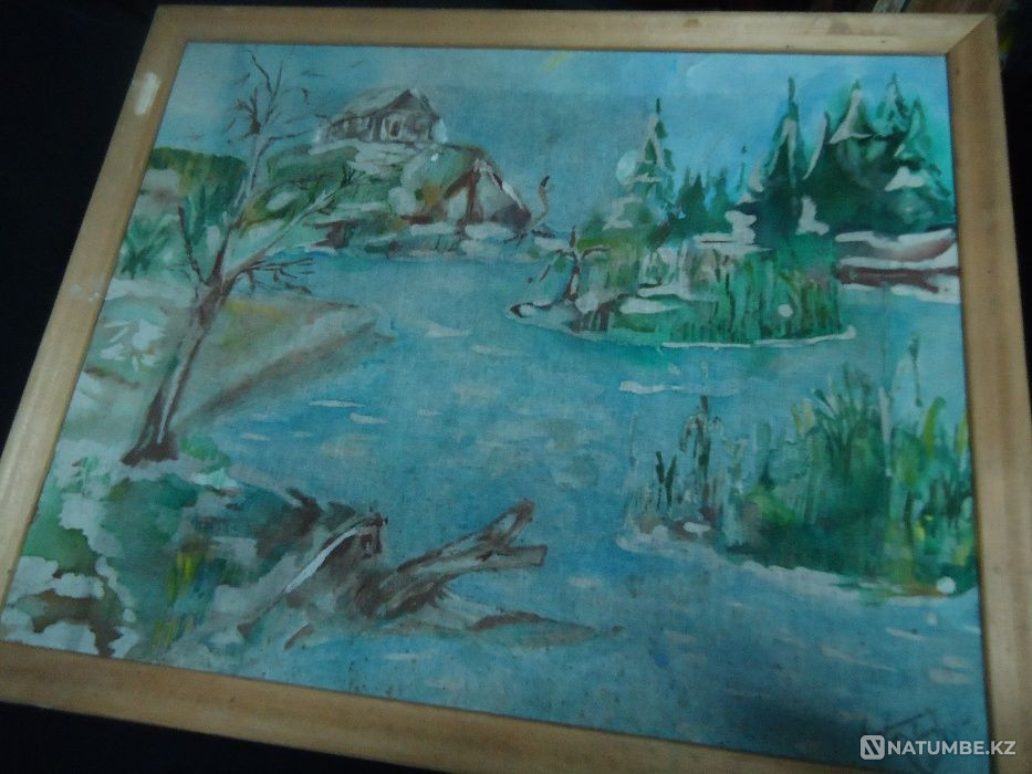 Antique fabric painting in batik style in a wooden frame 50cm by 40  - photo 1