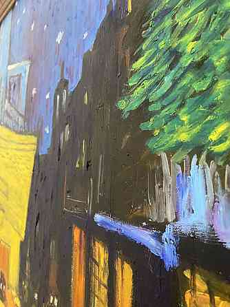 Картина маслом; срисованная с Ван Гога; Ночная терраса кафе 