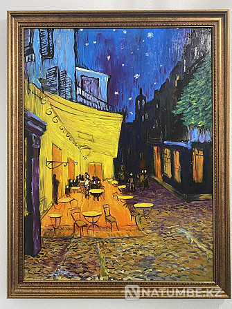 Картина маслом; срисованная с Ван Гога; Ночная терраса кафе  - изображение 1