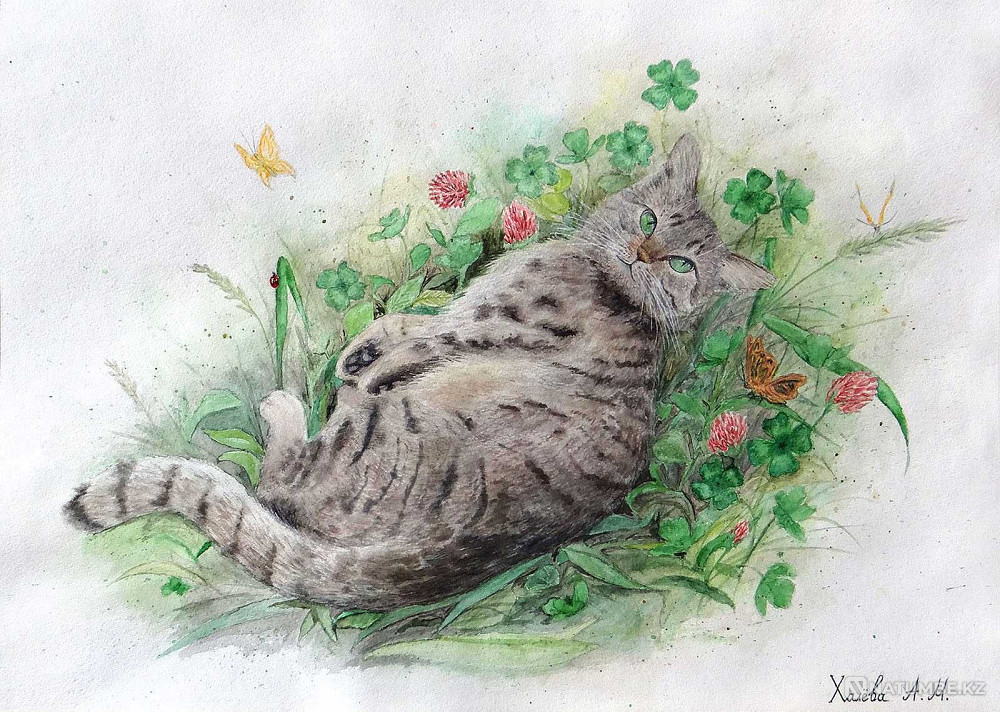 Картина акварелью кот  - изображение 1