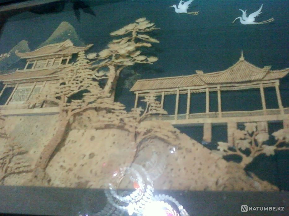 Раритетная 50-х Картина аппликация натур.пробковое дерево перламутр  - изображение 4