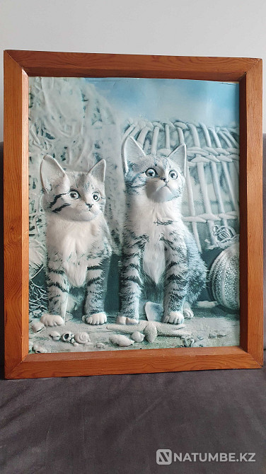 Картина 3д с кошками в деревянной раме  - изображение 1