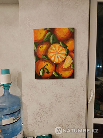New Year's tangerines acrylic painting on canvas  - photo 2
