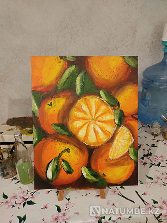 New Year's tangerines acrylic painting on canvas  - photo 1