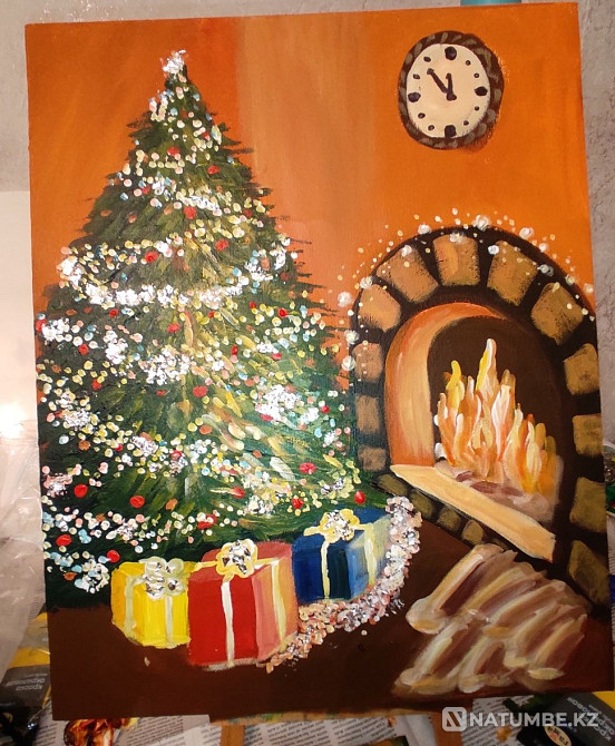 Продам новогоднюю картину "Уют у камина"  - изображение 1