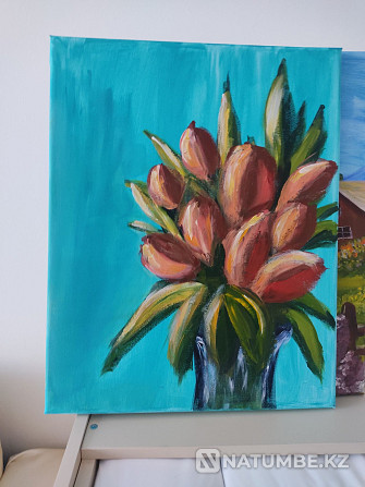 Acrylic painting on canvas Tulips  - photo 1