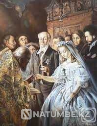 Painting “Unequal Marriage” by V.V. Pukireva in a frame measuring 48*64cm  - photo 1