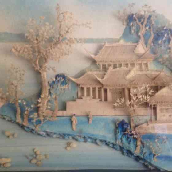 Антиквариат винтаж ручная китайский мастер 1924 г работа панно-картина 