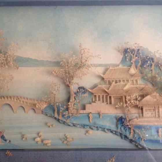 Антиквариат винтаж ручная китайский мастер 1924 г работа панно-картина 