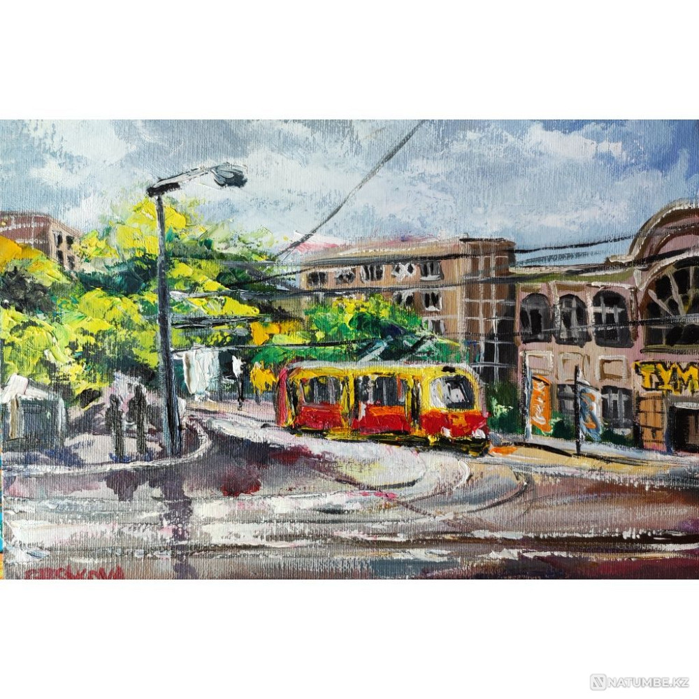 Painting.Tram in Almaty.Canvas; oil.  - photo 1
