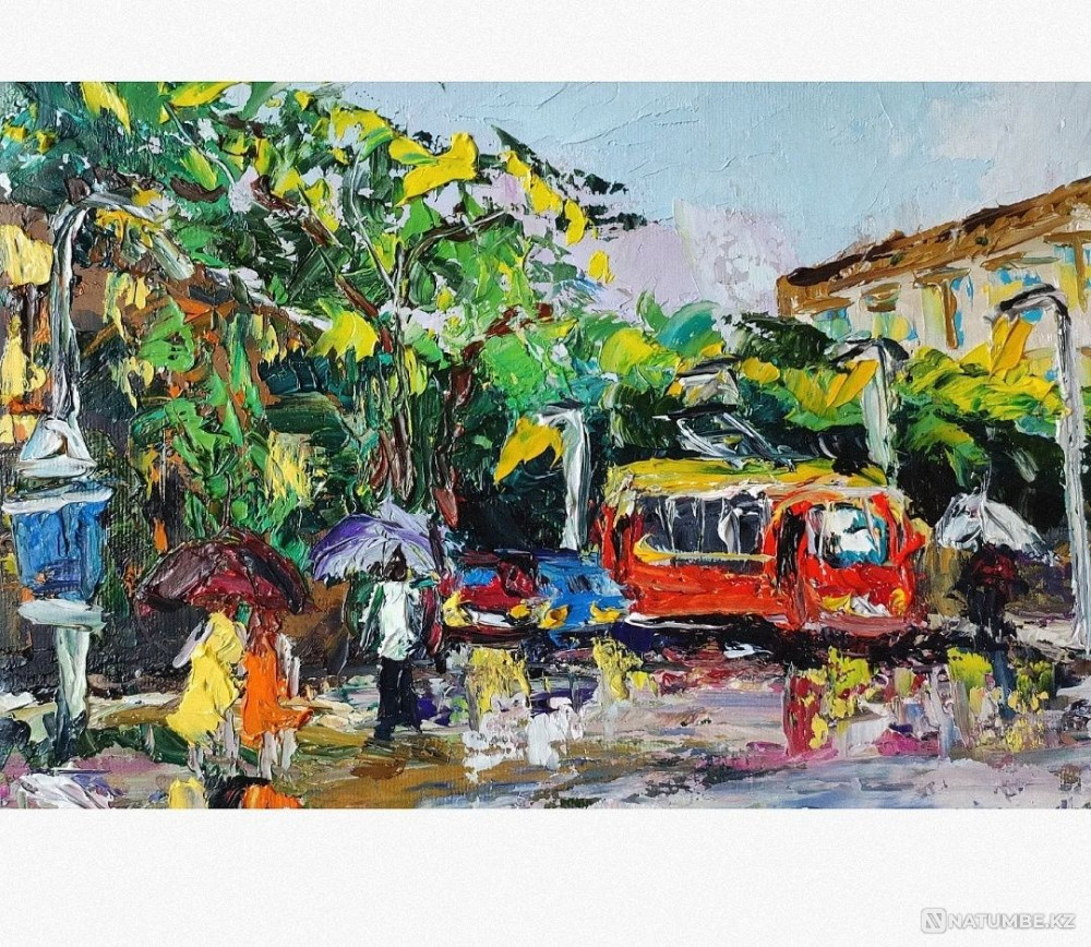 Painting.Tram in Almaty.Canvas; oil.  - photo 2