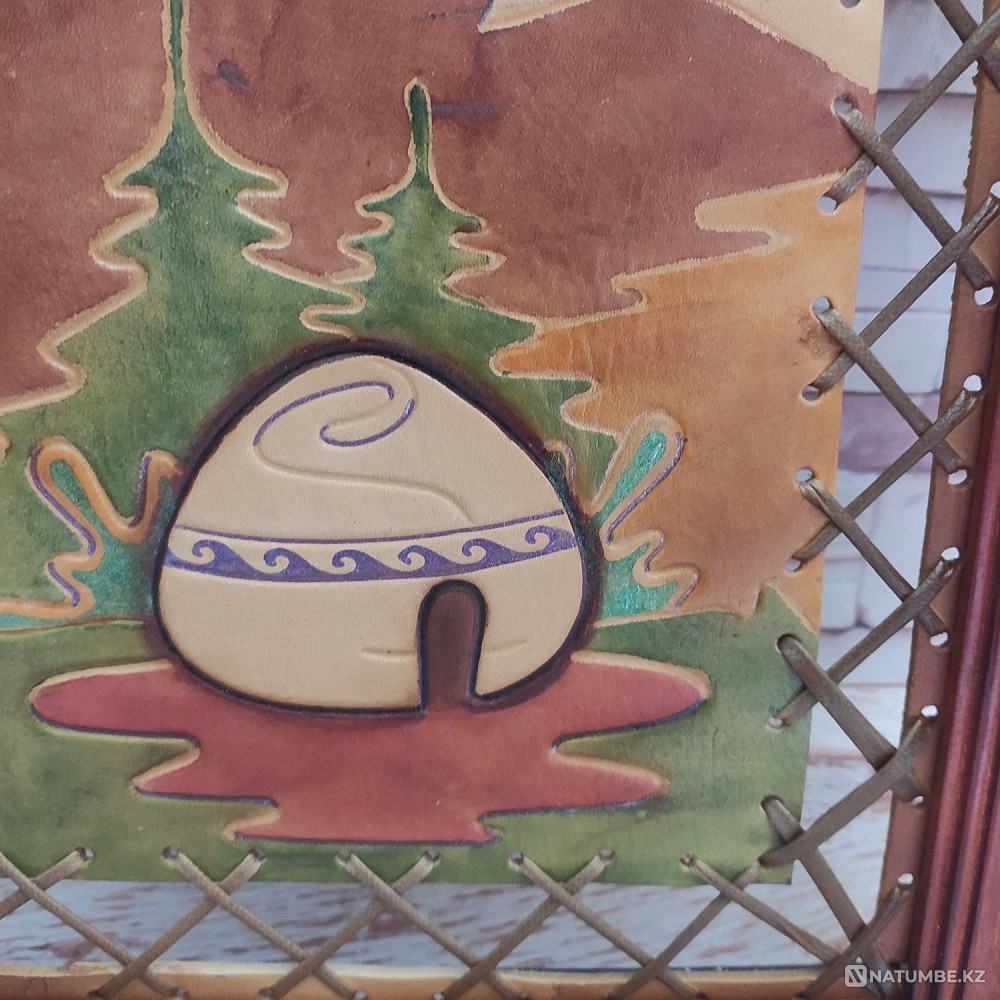 Painting Yurt leather wood gift  - photo 2