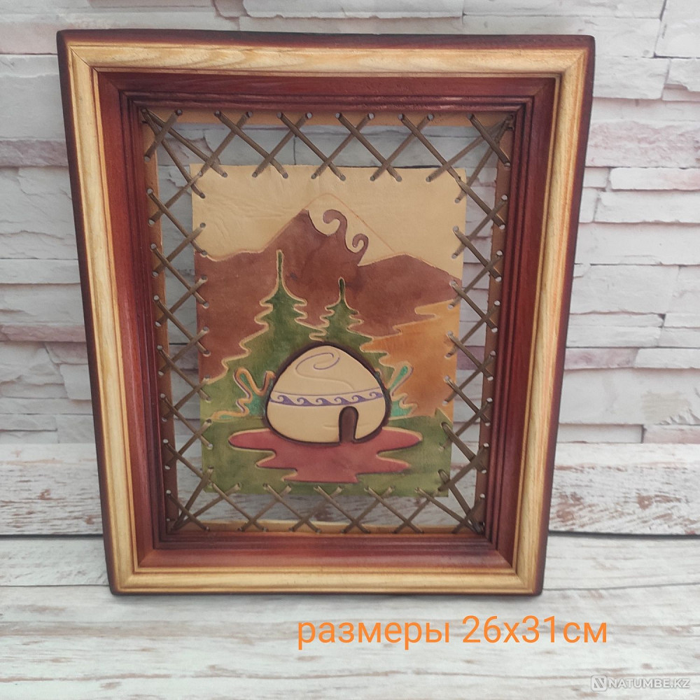 Painting Yurt leather wood gift  - photo 1