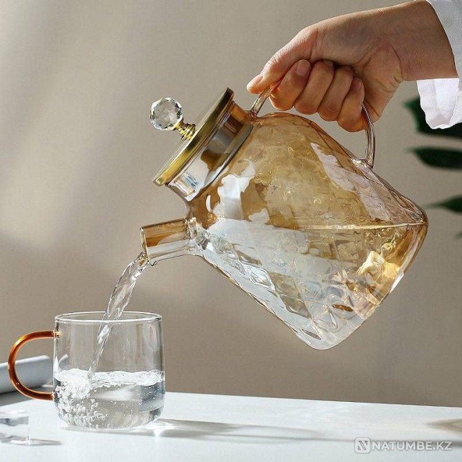 Heat-resistant teapot; glass golden rhombus teapot Almaty - photo 5