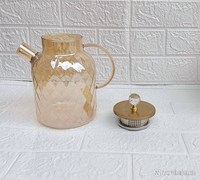 Heat-resistant teapot; glass golden rhombus teapot Almaty - photo 7