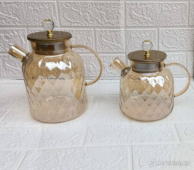 Heat-resistant teapot; glass golden rhombus teapot Almaty - photo 4