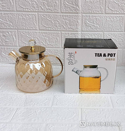 Heat-resistant teapot; glass golden rhombus teapot Almaty - photo 2
