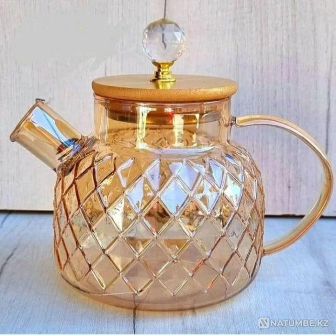 Heat-resistant teapot; glass golden rhombus teapot Almaty - photo 8