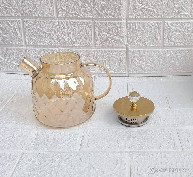 Heat-resistant teapot; glass golden rhombus teapot Almaty - photo 3