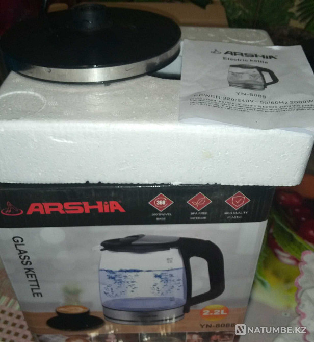 Электрочайник стеклянный ARSHIA YN-0888.Обьём 2200мл 2;2л с подсветкой Алматы - изображение 8