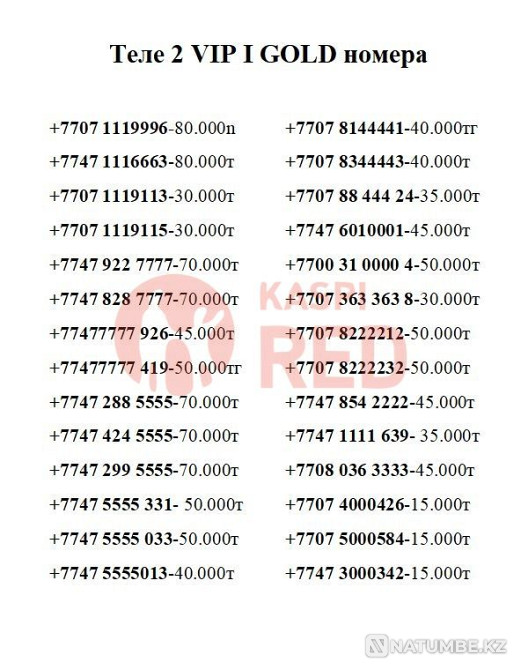 VIP beautiful numbers of Beeline (Beeline); Tele2; Altel; Activ SIM card Almaty - photo 8