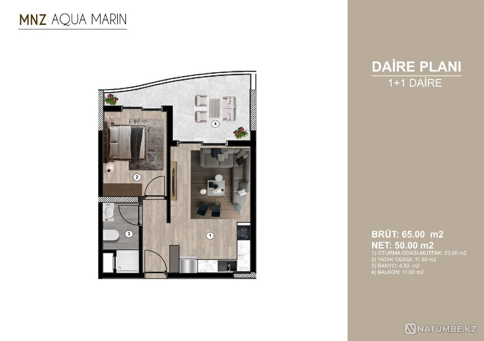 Түркияда екі бөлмелі еуро пәтер сатылады Мерсин - изображение 11